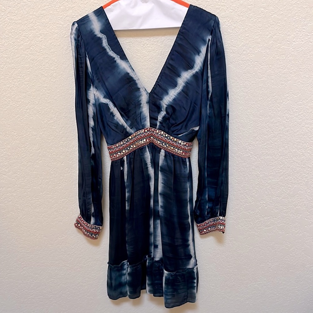 Anthropologie Blue Long Sleeve Cocktail Dress